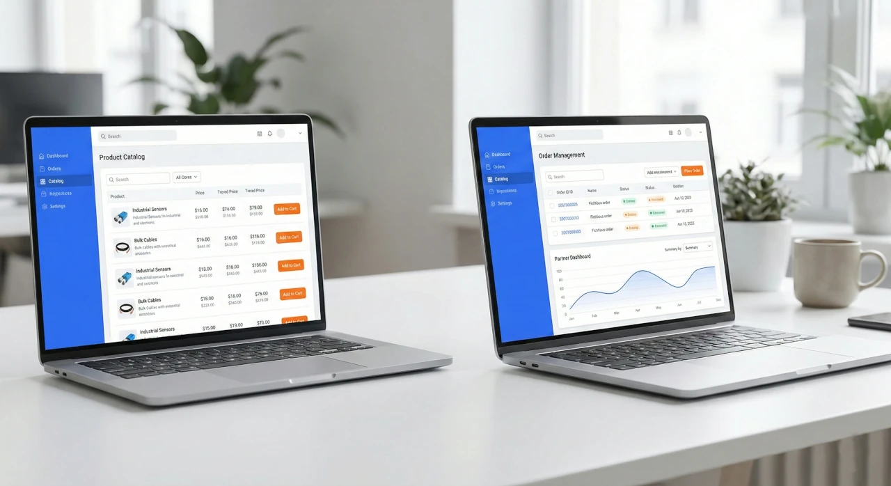 Katalog produktów z panelem zamówień hurtowych i cennikiem kontrahenta